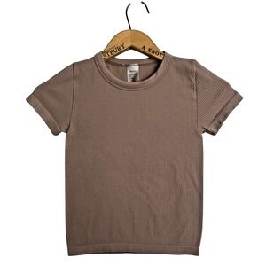 Aritzia SUNDAY BEST Seamless Short Sleeve Top Womens XS Brown Body Fit Slim